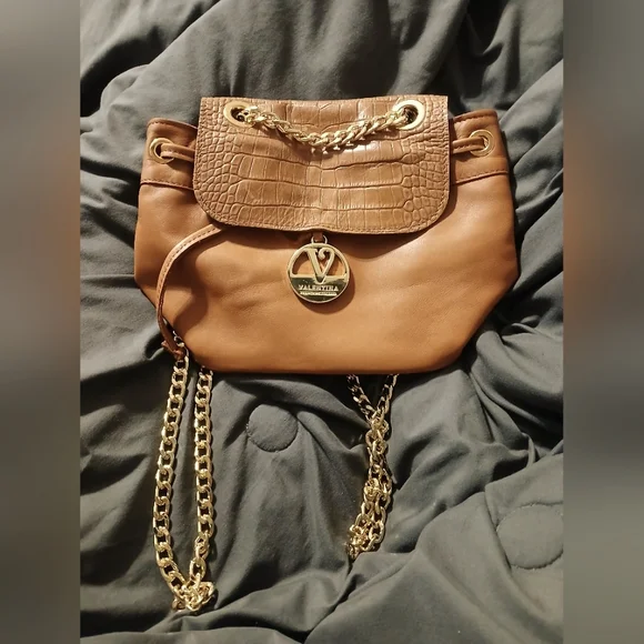 Valentina Leather Mini Backpack – Brown / Gold Hardware, new! VALENTINA Made in Italy GENUINE Leather Cinnamon Brown and  main image 2